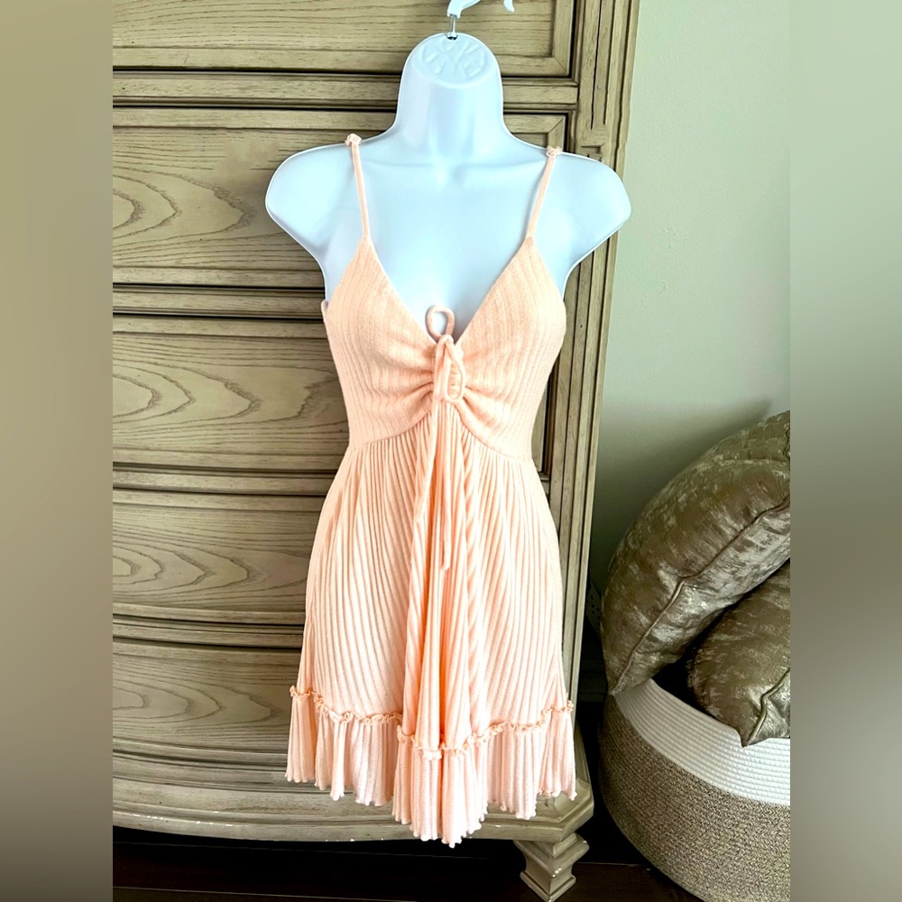 Ocean Drive Peach Pleated Midi Dress